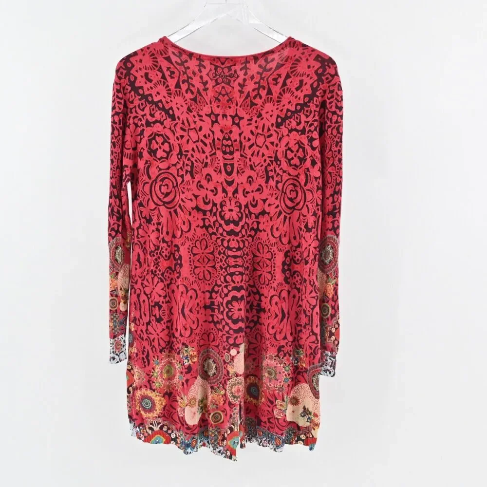 DESIGUAL Dress Womens Sz M Red Geometric Boho Lightweight Katy Tunic Long Sleeve